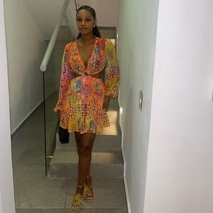 Shein Sxy O-ring Detail Allover Print Dress